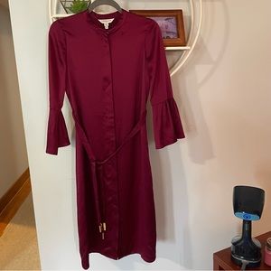 L.K. Bennett London Women's 2 Red Maroon Button Up Dress Tie